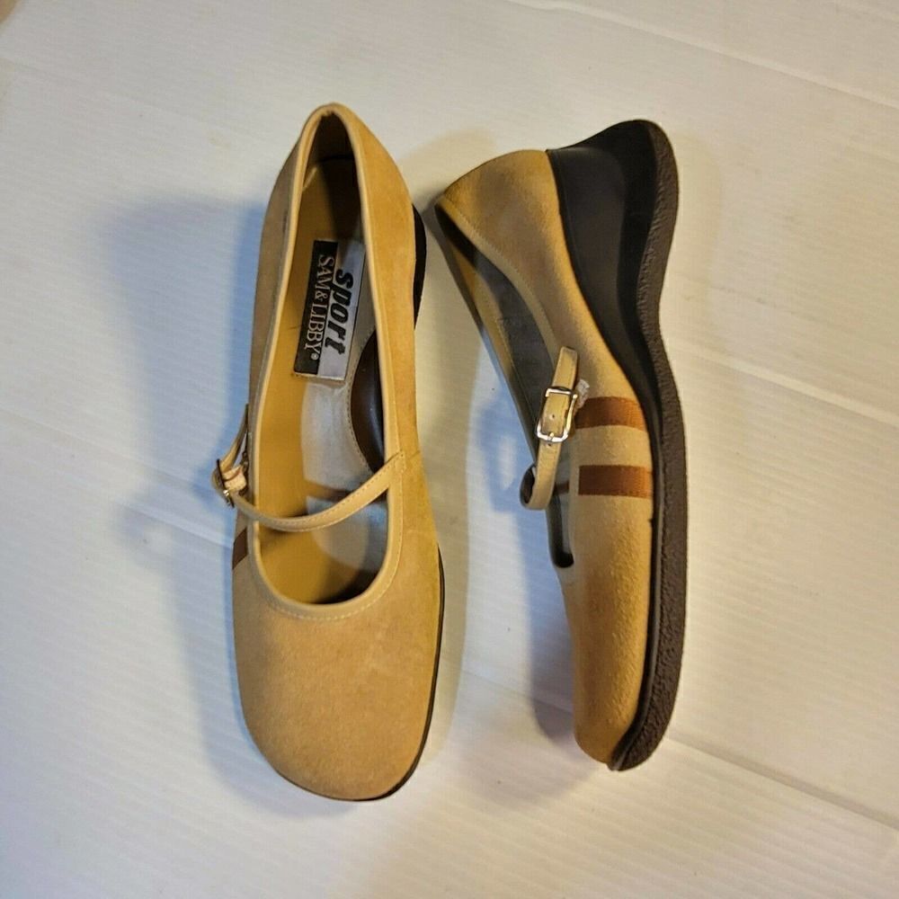 Sam & Libby size 9M Tan Suede Leather Sport Shoe Scamper Chunky Heel As … - Picture 2 of 12